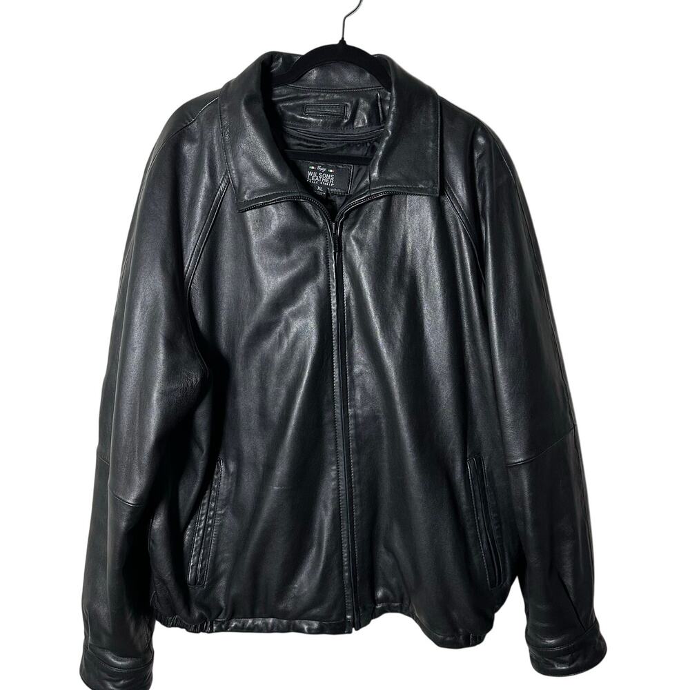 Wilson’s Leather Pelle Studio Black Italian Leather Bomber Jacket XL Thinsulate